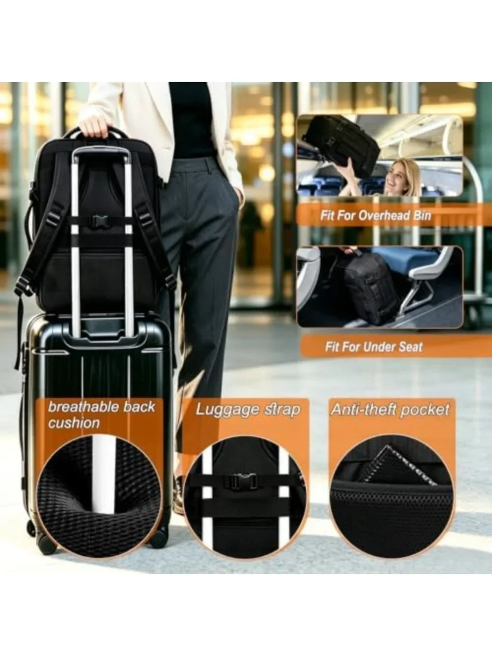 Expandable 50L Travel Backpack for Men & Women - Versatile Carry-On Bag, Black